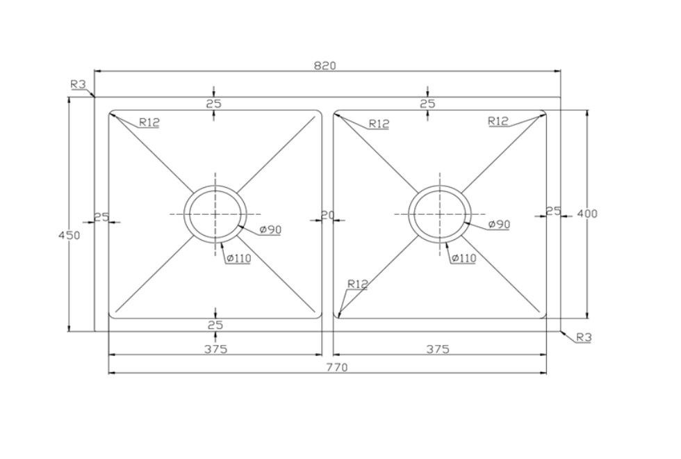 Chậu chén 2 hố âm bàn inox 304 82x45 cm HITA HD8245AC-304