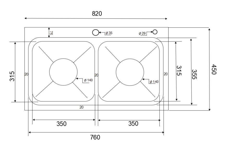 Chậu chén 2 hố bậc thang inox 304 82x45 cm HITA HD8245BTC-304