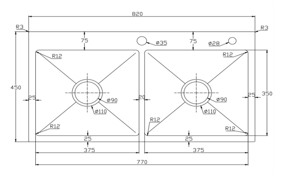 Chậu chén 2 hố 82x45 cm HITA HD8245C