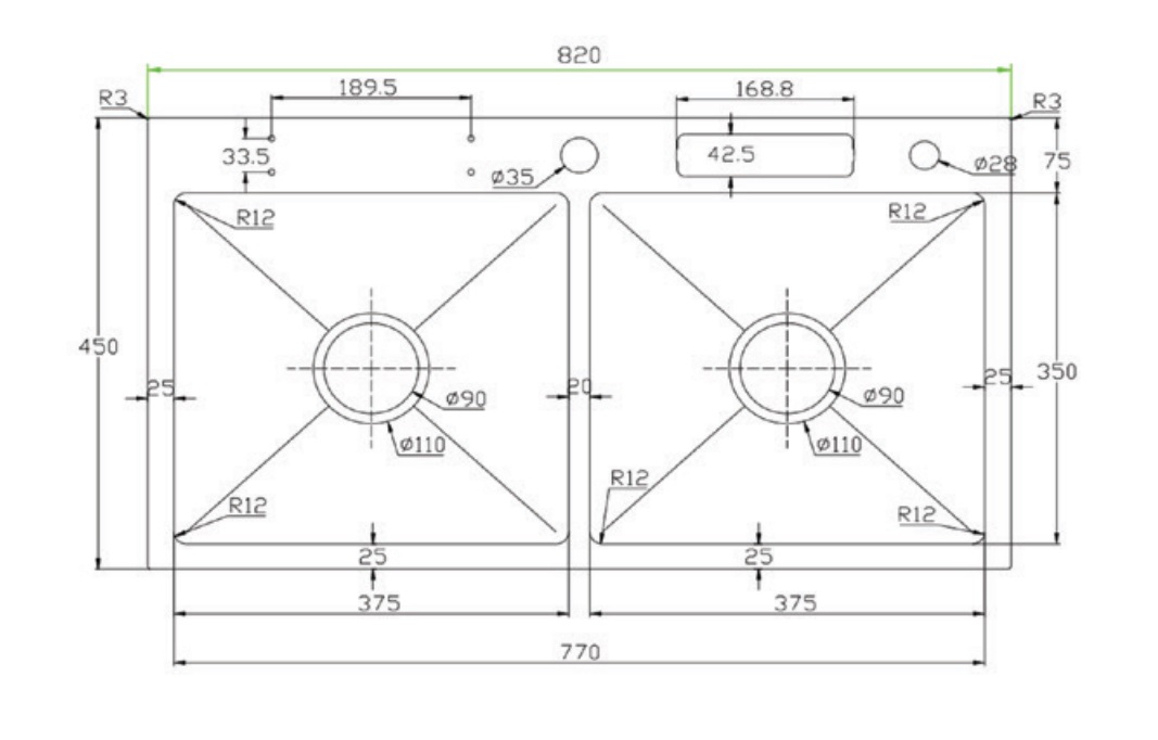 Chậu chén 2 hố cài dao 82x45 cm HITA HD8245CCD