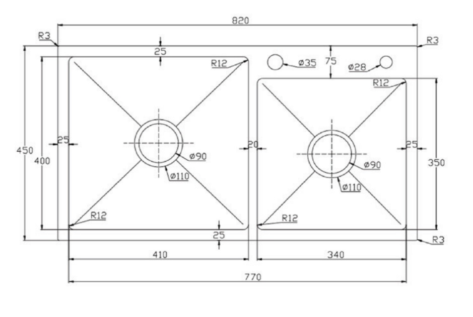 Chậu chén 2 hố lệch inox 304 82x45 cm HITA HD8245L-304