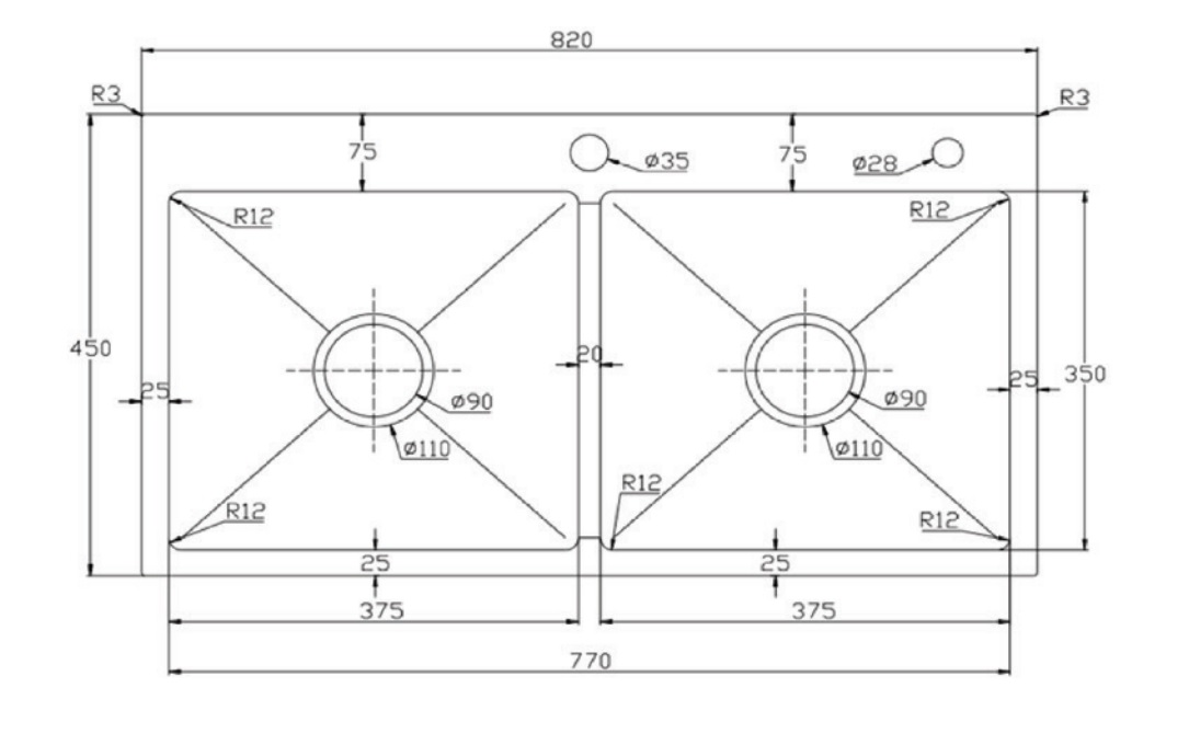 Chậu chén 2 hố phủ nano bạc 82x45 cm HITA HD8245NBC