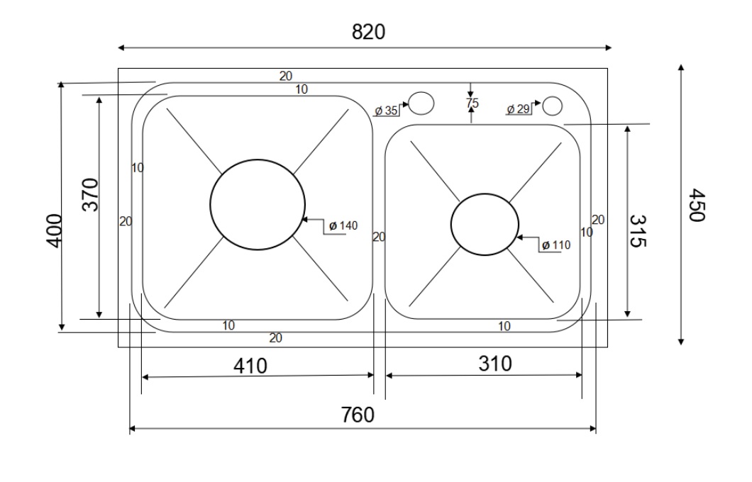 Chậu chén 2 hố lệch bậc thang phủ nano đen 82x45 cm HITA HD8245NDLBT
