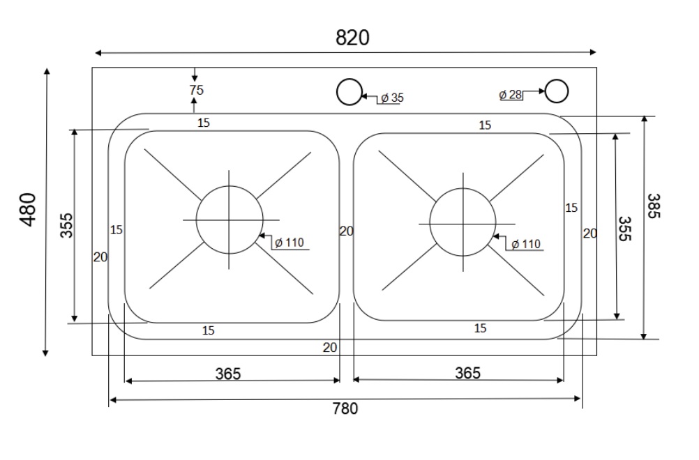 Chậu chén 2 hố inox 304 82x48 cm HITA HD8248BTC-304