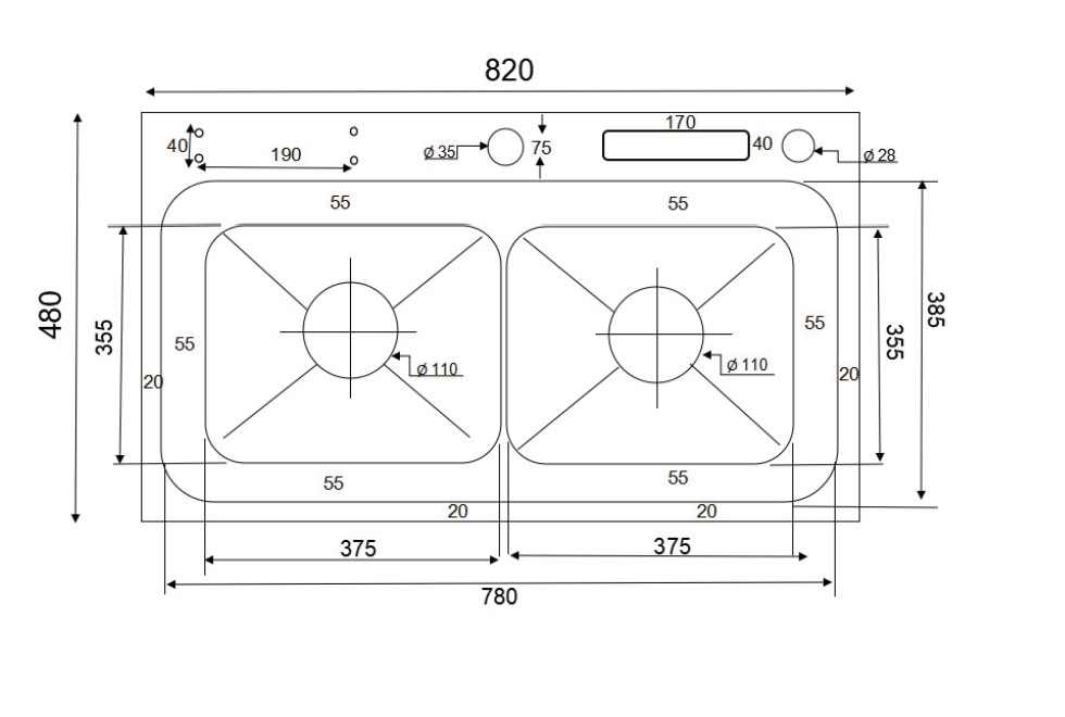 Chậu chén 2 hố cài dao inox 304 82x48 cm HITA HD8248BTCD-304