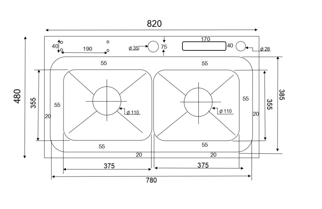 Chậu chén 2 hố cài dao phủ nano 82x48 cm HITA HD8248NDBTCD