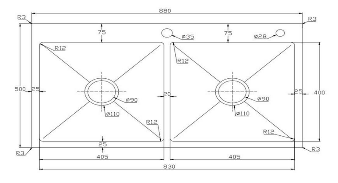Chậu chén 2 hố inox 304 88x50 cm HITA HD8850-304