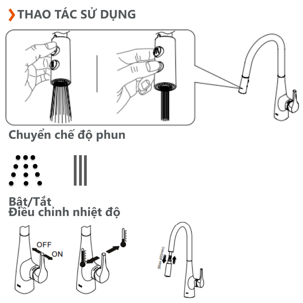 Vòi bếp rửa chén bát INAX SFV-900SX nóng lạnh có dây rút