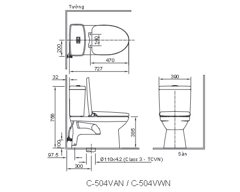 Bồn cầu 2 khối INAX C-504VWN (C504VWN) nắp đóng êm
