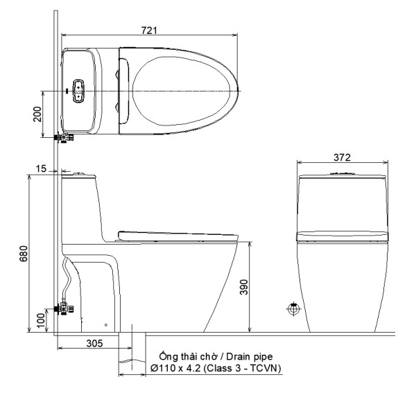 Bồn cầu 1 khối xả cảm ứng nắp rửa cơ INAX ACT-902 + CW-S15VN