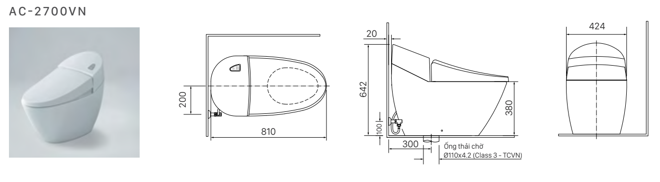Bồn cầu 1 khối nắp điện tử INAX AC-2700 + CW-H18VN