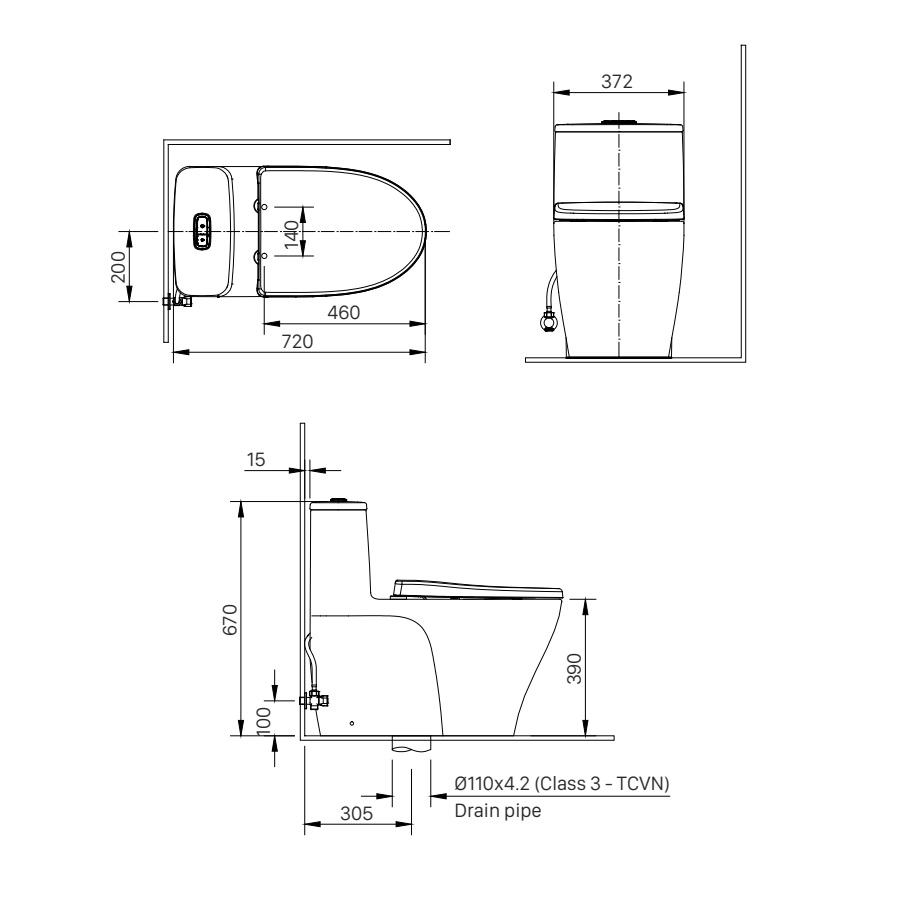 Bồn cầu 1 khối INAX AC-989VN (AC989VN) nắp đóng êm