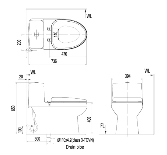 Bồn cầu 1 khối INAX AC-939VN-2 (AC939VN2) nắp đóng êm