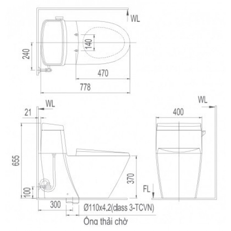 Bồn cầu 1 khối nắp rửa cơ INAX AC-918R + CW-S15VN