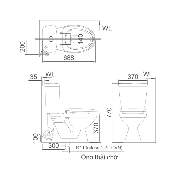 Bồn cầu 2 khối nắp rửa cơ INAX C-108A + CW-S15VN