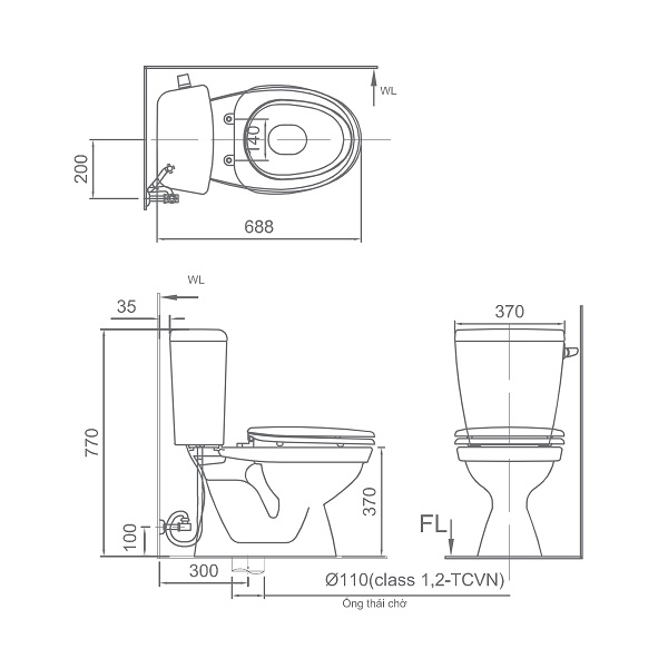 Bồn cầu 2 khối nắp rửa cơ INAX C-117A + CW-S15VN
