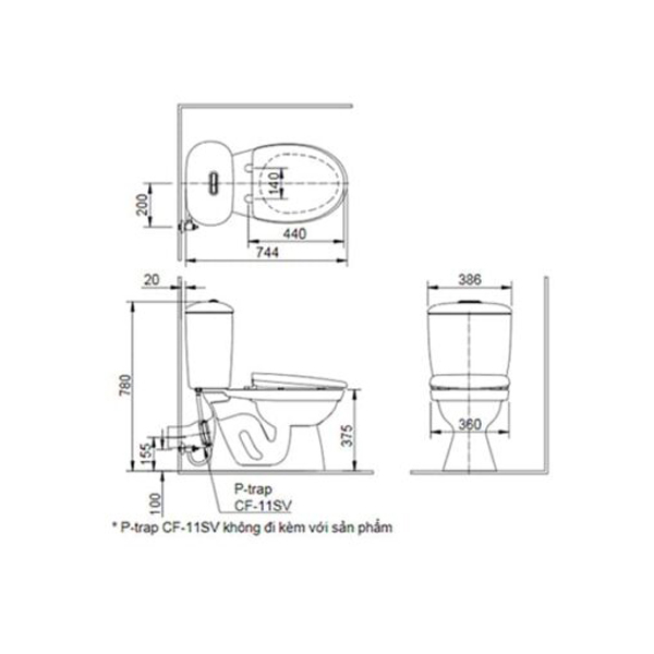 Bồn cầu 2 khối nắp rửa cơ INAX C-306A + CW-S15VN