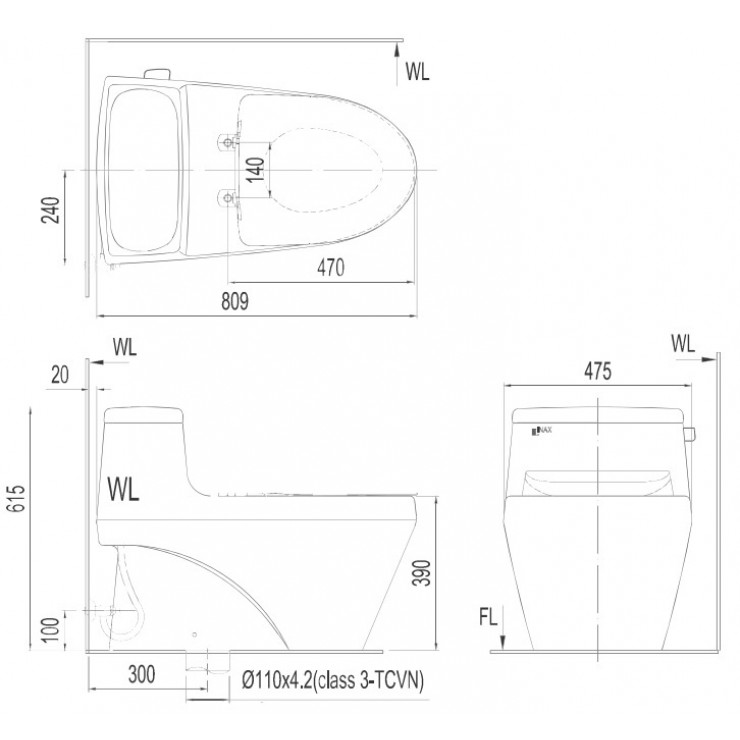 Bồn cầu 1 khối nắp điện tử INAX AC-1035 + CW-KA22AVN