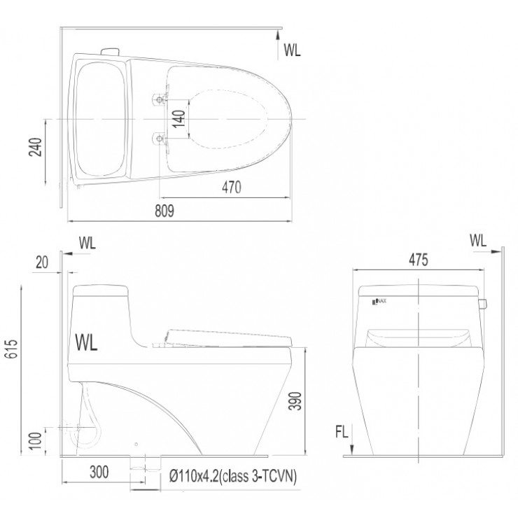 Bồn cầu 1 khối nắp điện tử INAX AC-1035 + CW-KB22AVN