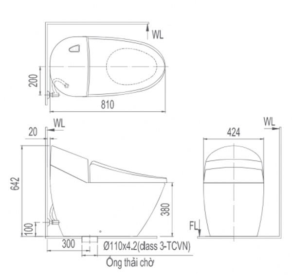 Bồn cầu 1 khối nắp điện tử INAX AC-2700 + CW-H18VN