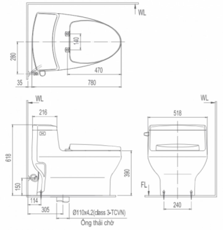 Bồn cầu 1 khối nắp điện tử INAX AC-4005 + CW-H17VN