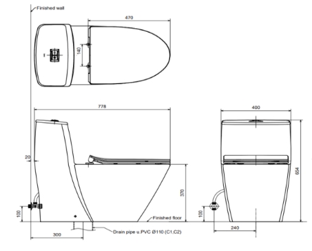 Bồn cầu 1 khối nắp điện tử INAX AC-919R + CW-H17VN