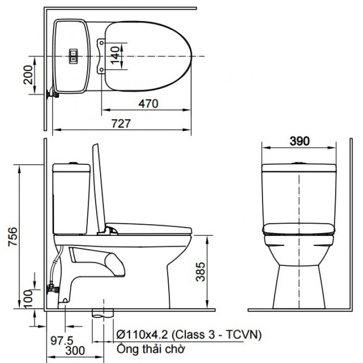 Bồn cầu 2 khối nắp điện tử INAX C-504A + CW-H17VN