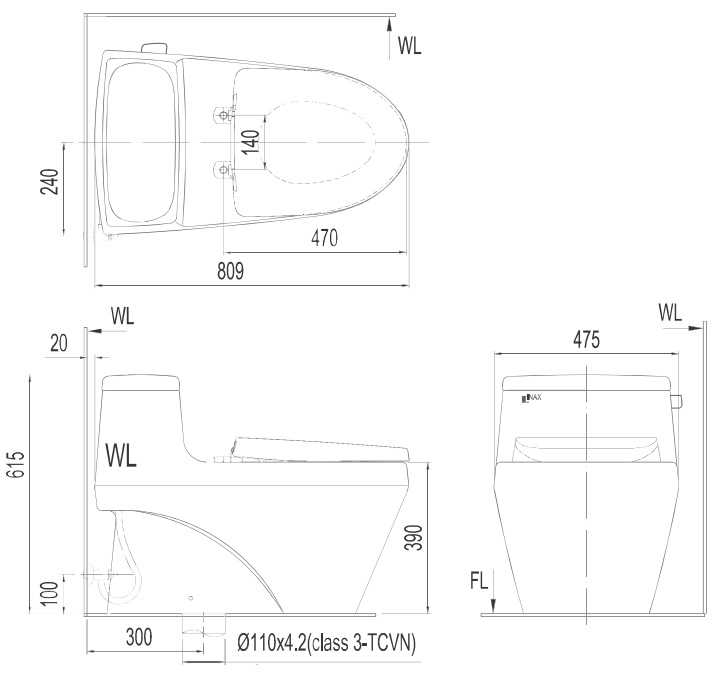 Bồn cầu 1 khối nắp điện tử INAX AC-1135 + CW-H20VN