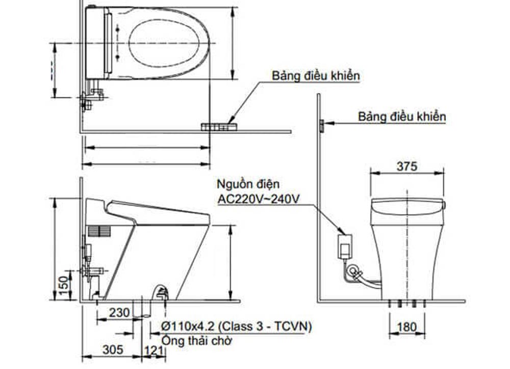 Bản vẽ của Bồn cầu điện tử INAX Satis G AC-G216VN 