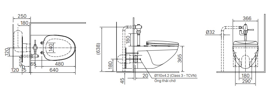 Bồn cầu treo tường nắp điện tử INAX AC-22P + CW-KB22AVN