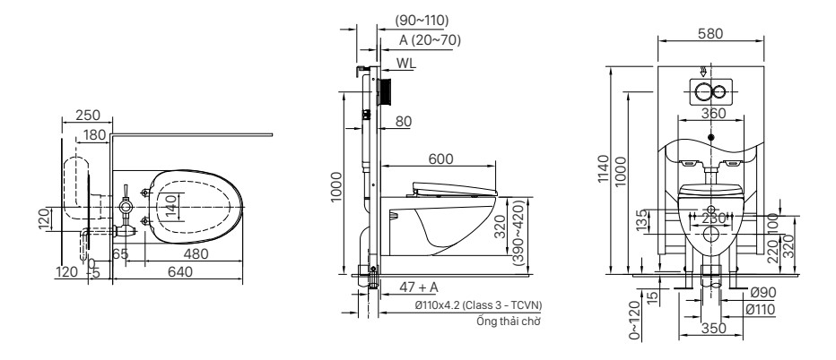 Bồn cầu treo tường nắp điện tử INAX AC-23P + CW-KB22AVN