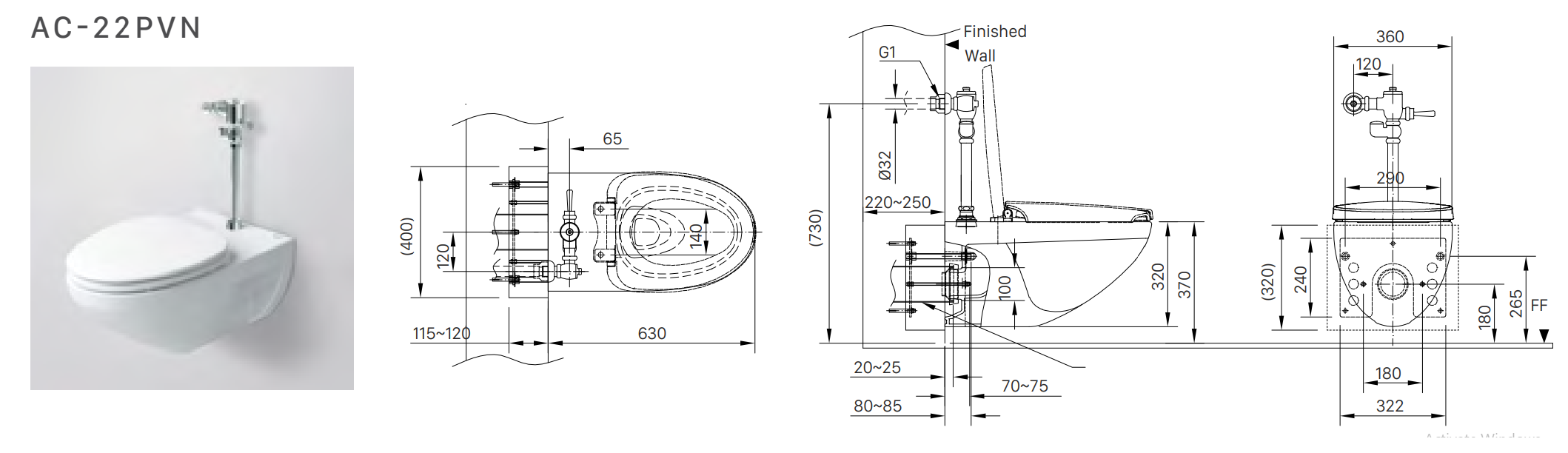 Bồn cầu treo tường nắp điện tử INAX AC-22P + CW-KA22AVN
