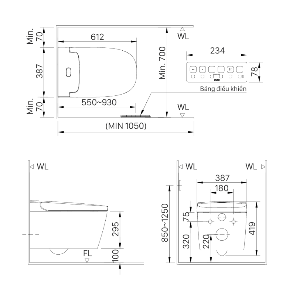Bồn cầu treo tường nắp điện tử Saras INAX AC-820VN