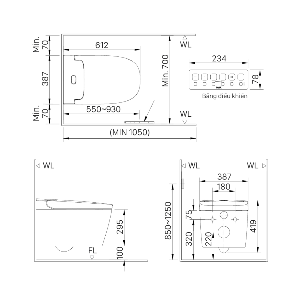 Bồn cầu treo tường nắp điện tử Saras INAX AC-821VN