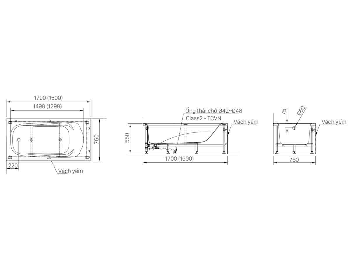 Bồn tắm yếm INAX FBV-1702SL (FBV1702SL)