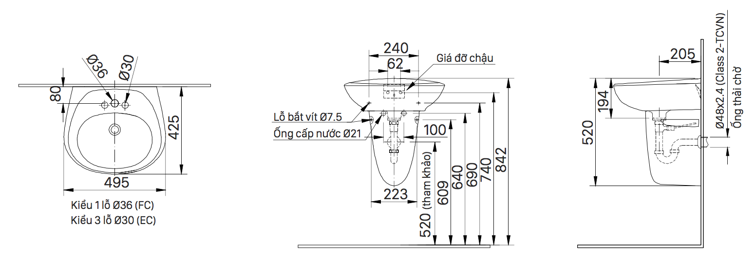 Bản vẽ kỹ thuật chân chậu rửa mặt lavabo treo tường INAX lửng L-284VC
