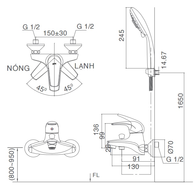 Bộ vòi sen tắm nóng lạnh INAX BFV-3003S-1C (BFV3003S1C)