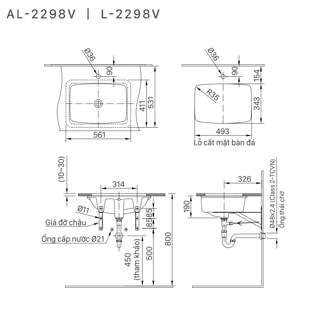 Chậu rửa Lavabo INAX âm bàn AL-2298V