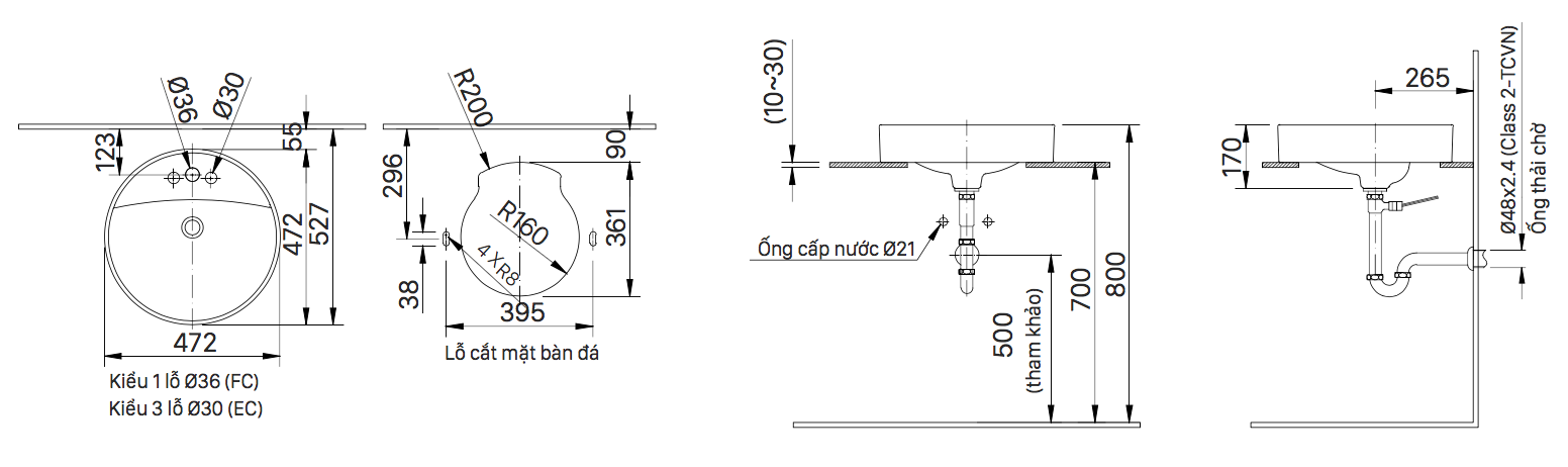 Bản vẽ kỹ thuật chậu lavabo INAX AL-294V đặt bàn