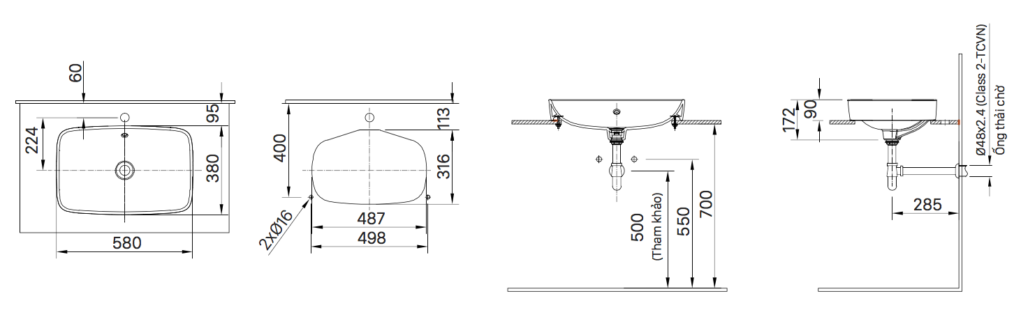 Bản vẽ kỹ thuật chậu rửa Lavabo đặt bàn INAX AL-299V