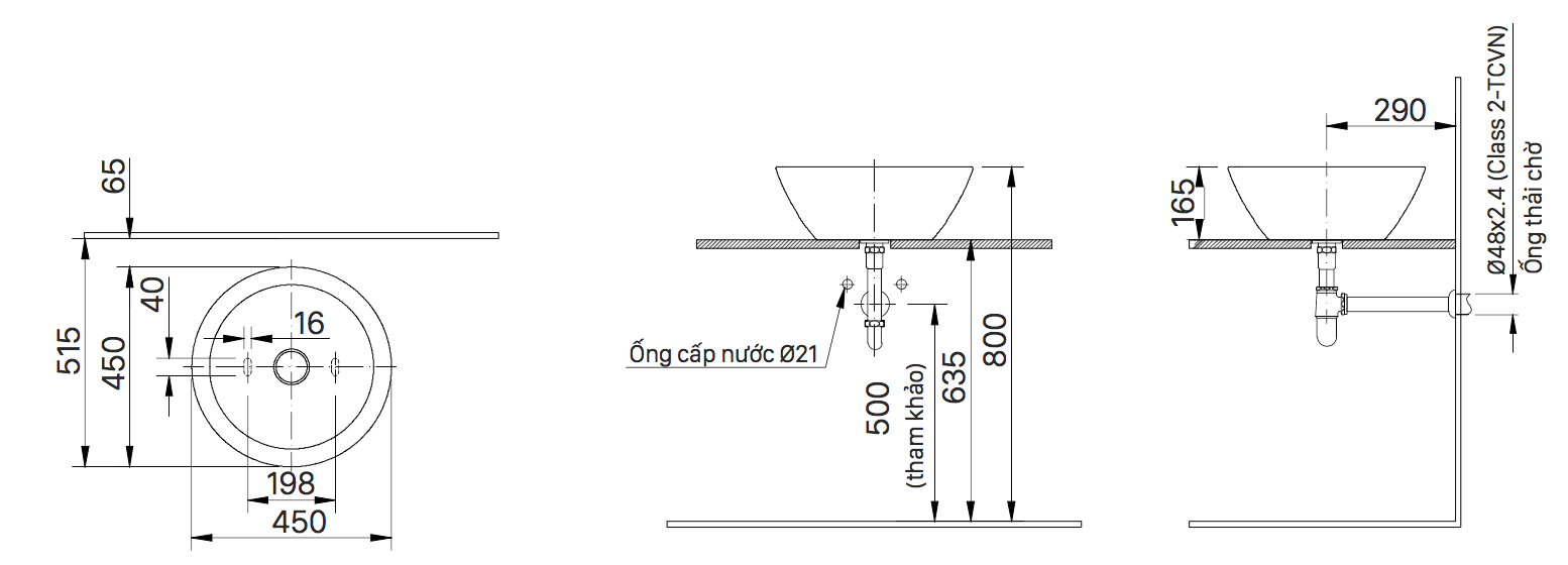 Bản vẽ kỹ thuật bồn rửa lavabo đặt bàn INAX L-445V