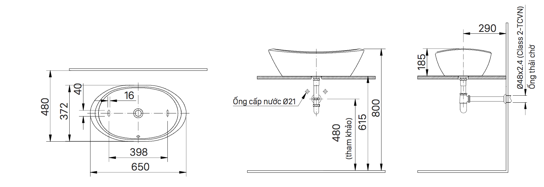 Bản vẽ kỹ thuật chậu rửa mặt lavabo INAX đặt bàn L-465V