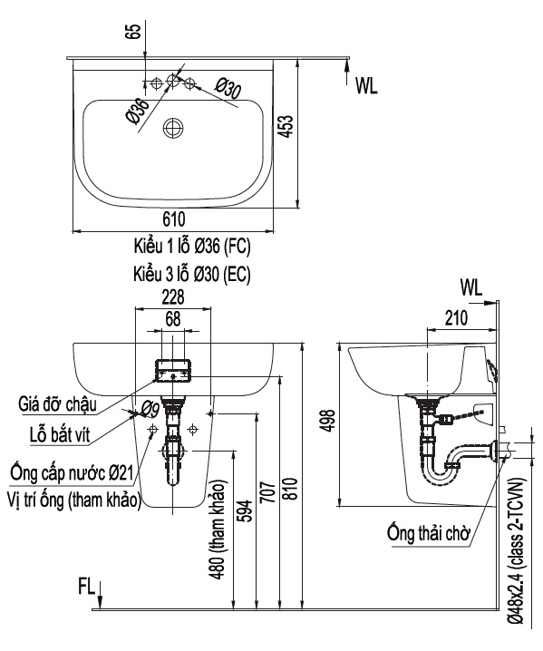 Bản vẽ kỹ thuật chân chậu lửng INAX L-289VC