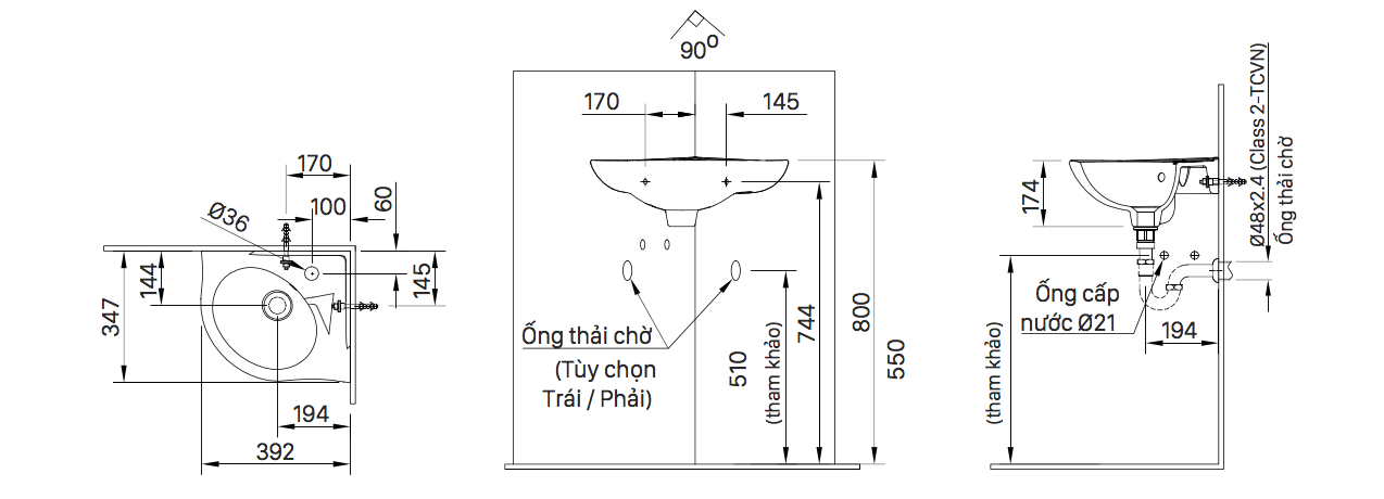 Chậu rửa lavabo treo tường INAX L-281V (L281V) đặt góc