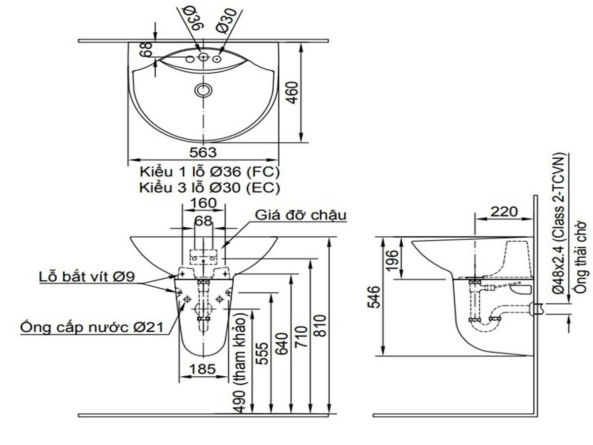 Chậu rửa lavabo treo tường INAX L-288V (L288V) (L-288VFC)