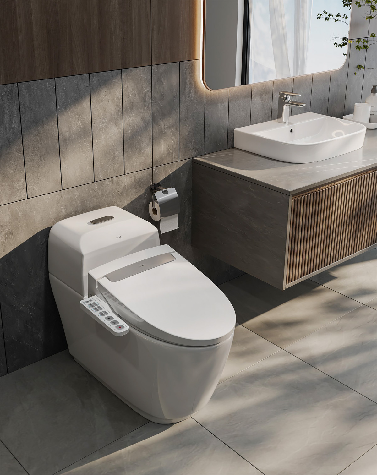 Nắp rửa điện tử INAX CW-H20VN kết hợp bồn cầu INAX