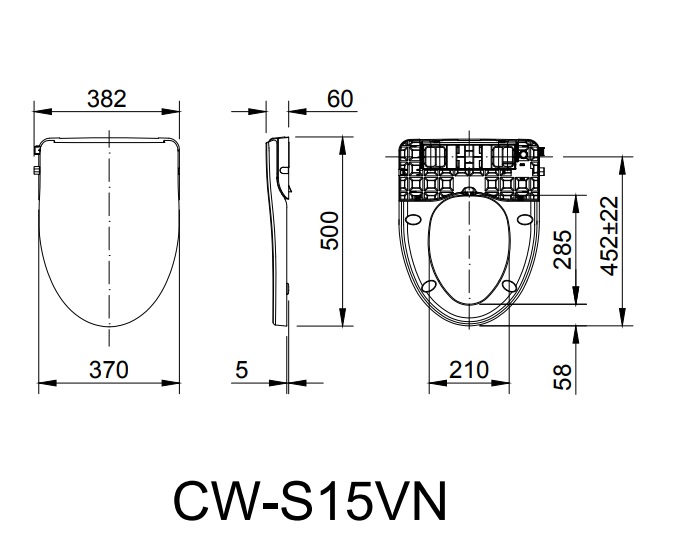 Bản vẽ kỹ thuật nắp bồn cầu INAX CW-S15VN