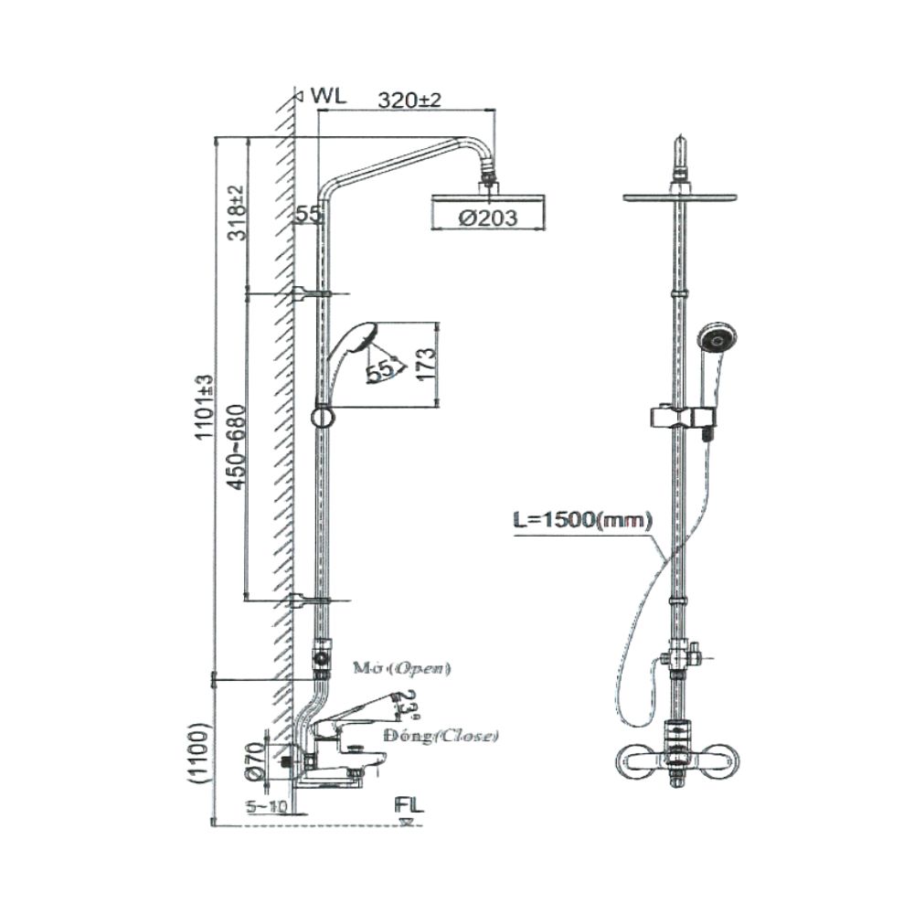 Bộ sen tắm cây nóng lạnh INAX BFV-1115S-2 (BFV1115S2)