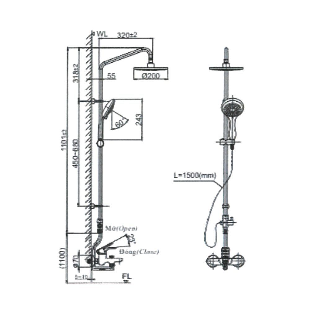 Bộ sen tắm cây nóng lạnh INAX BFV-1405S-2 (BFV1405S2)