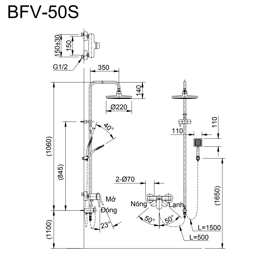 Vòi sen cây nóng lạnh INAX BFV-50S-5C (BFV50S5C)